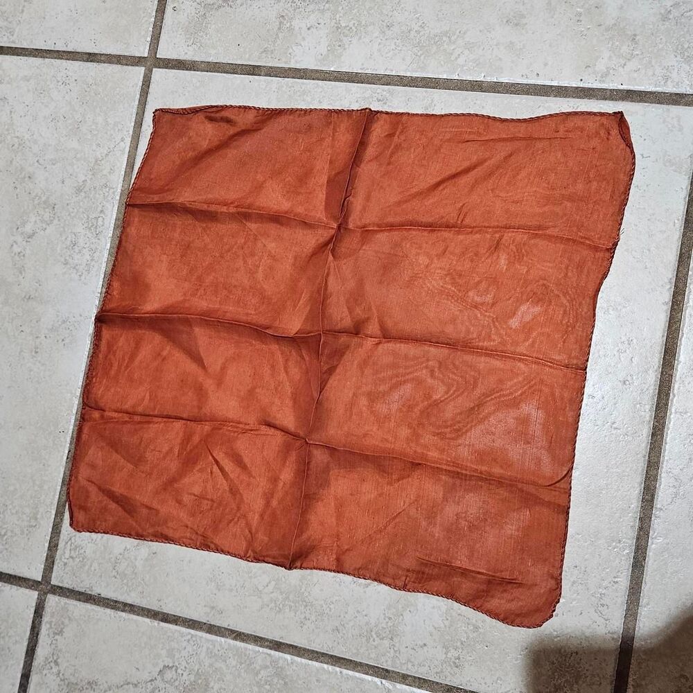 vintage boho cottagecore burnt orange square scarf rolled edges - Picture 5 of 6